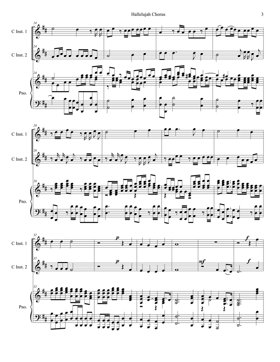 Hallelujah Chorus (Duet for C-Instruments) Flute scores gallery preview page 3