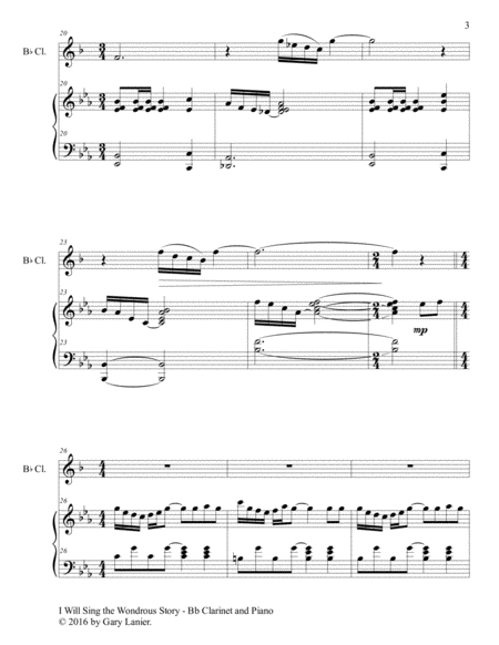 I WILL SING THE WONDROUS STORY (Intermediate Edition – Bb Clarinet & Piano with Parts) image number null