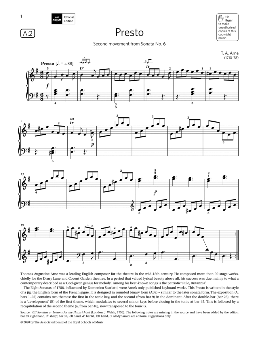 Presto (Grade 5, list A2, from the ABRSM Piano Syllabus 2021 & 2022) Piano Method scores gallery preview page 1