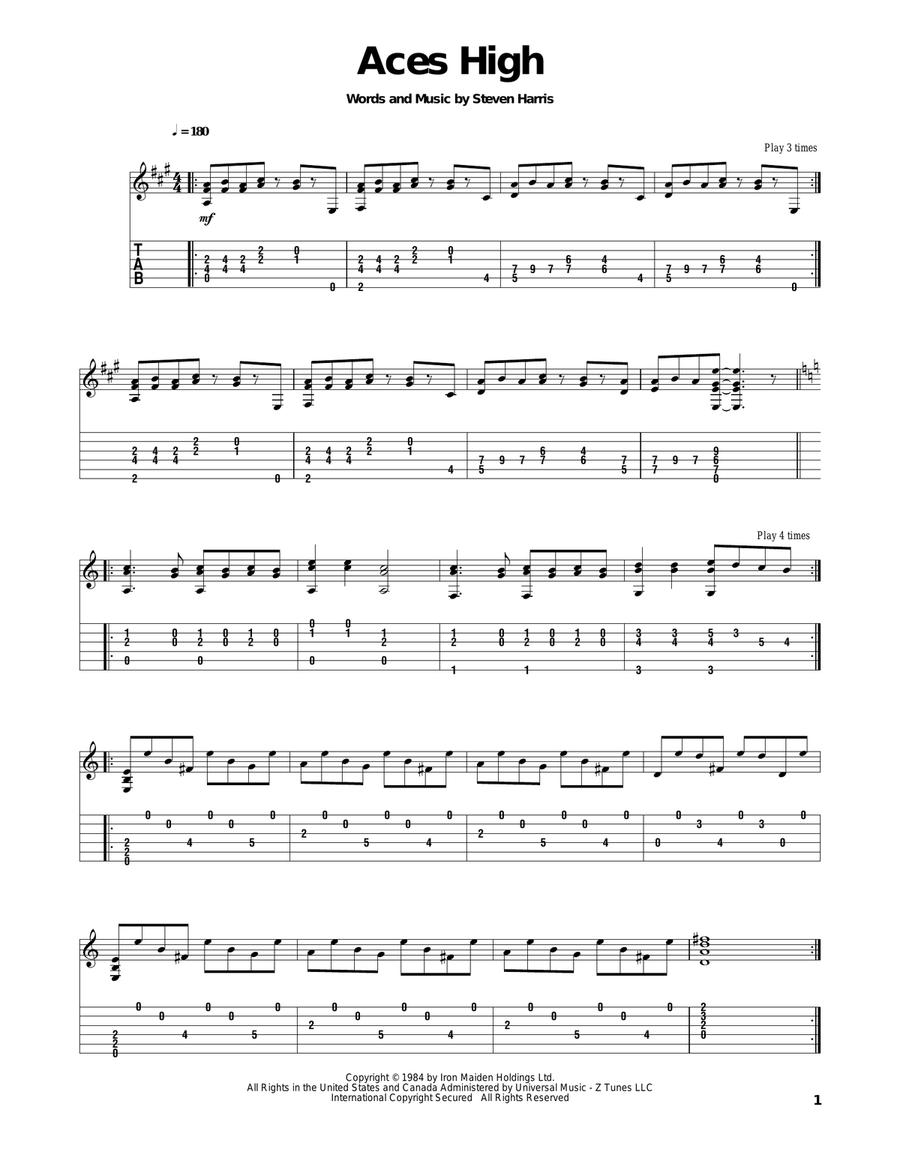 Aces High Aces High Acoustic Guitar scores gallery preview page 1