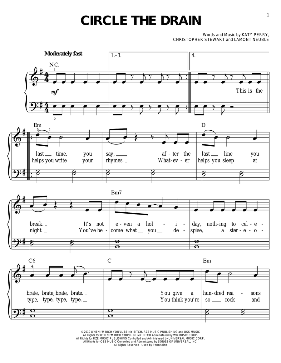 Circle The Drain Easy Piano scores gallery preview page 1