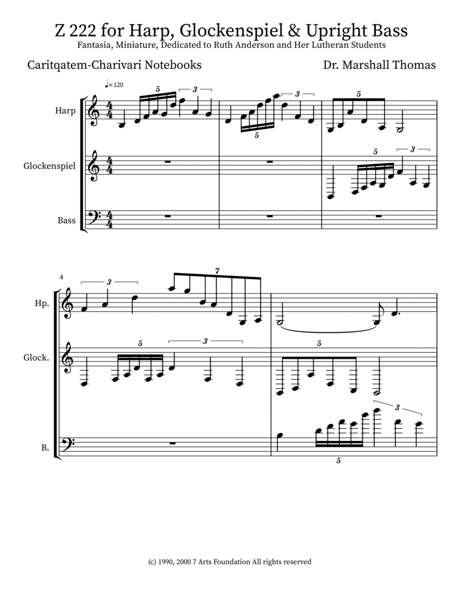 Z 222 for Harp, Glockenspiel & Upright Bass Double Bass scores gallery preview page 1