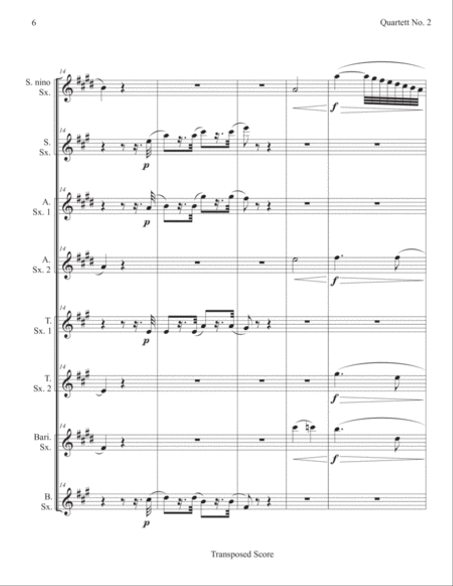 Beethoven No. 2, Opus 18 (Mvt. 1) (sax. 8) (score & parts) Small Ensemble scores gallery preview page 6