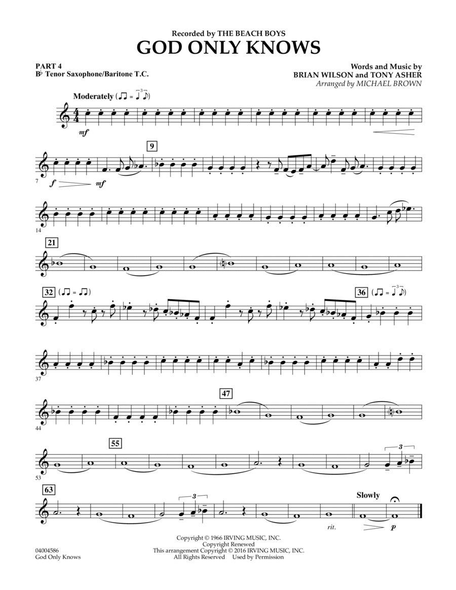 God Only Knows - Pt.4 - Bb Tenor Sax/Bar. T.C. Concert Band scores gallery preview page 1