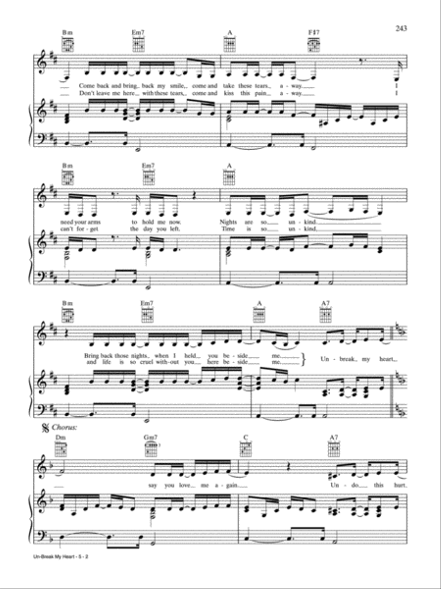 Un-Break My Heart Piano, Vocal, Guitar scores gallery preview page 2