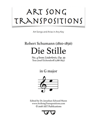 Book cover for SCHUMANN: Die Stille, Op. 39 no. 4 (transposed to G major)