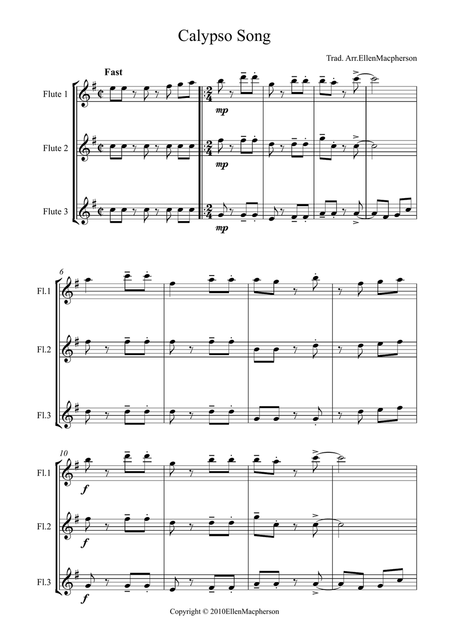 Calypso Song for Flute Trio Flute Trio scores gallery preview page 1