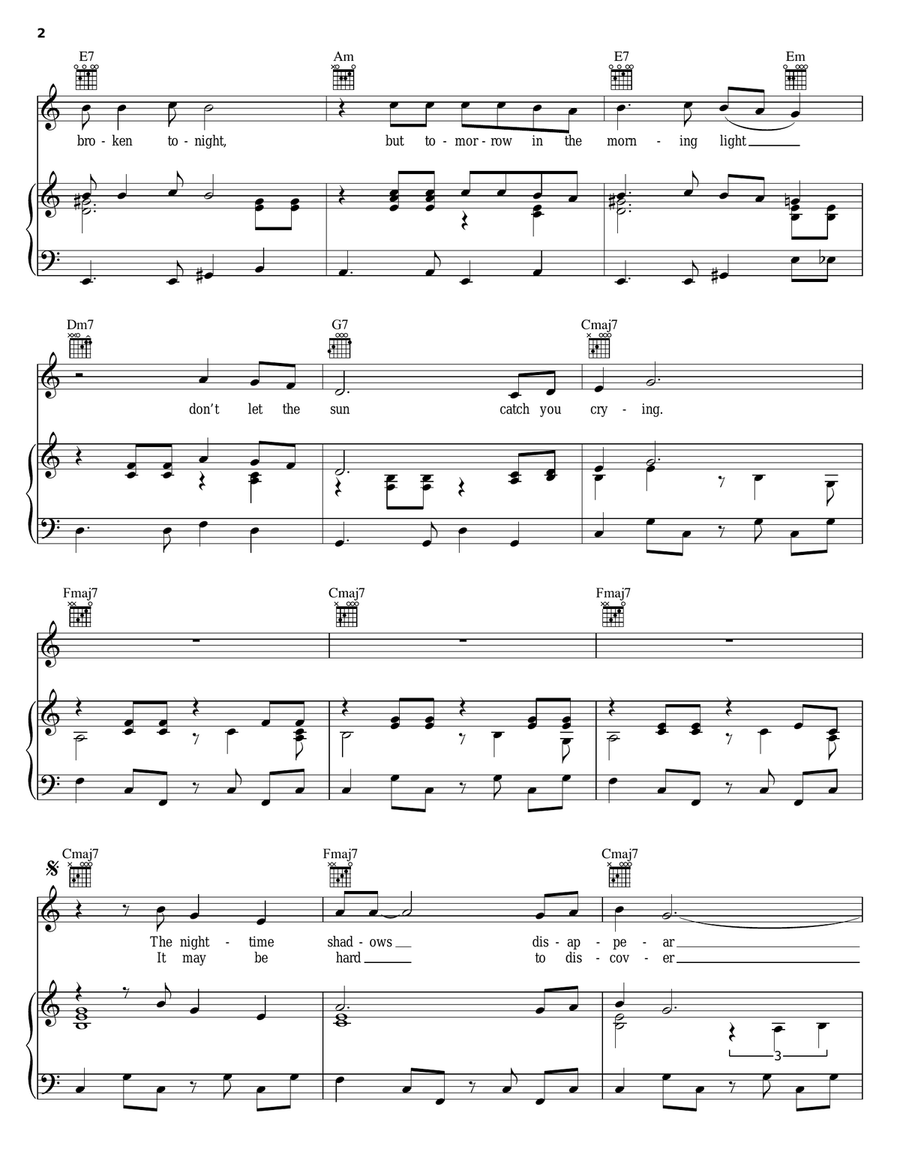 Don't Let The Sun Catch You Crying Piano, Vocal, Guitar scores gallery preview page 2