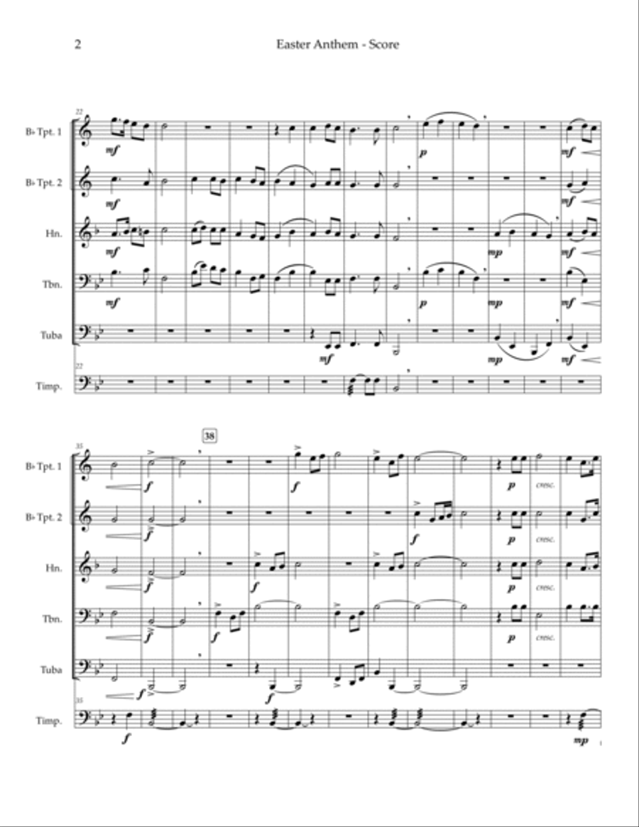 Easter Anthem (William Billings) — brass quintet, timpani Brass Quintet scores gallery preview page 4