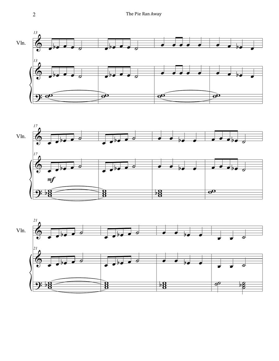 The Pie Ran Away (Thanksgiving Violin and Piano) Violin Solo scores gallery preview page 2