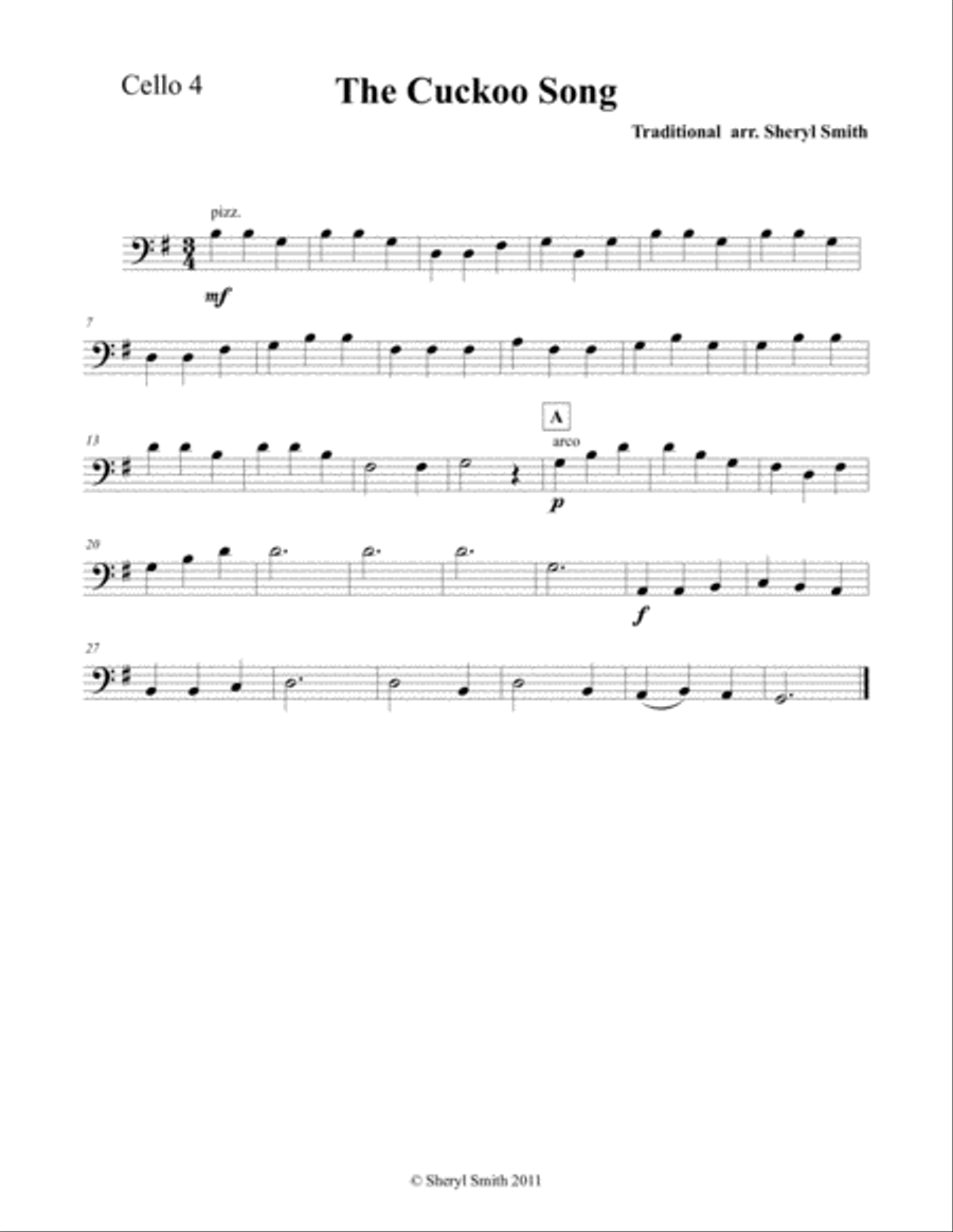 Cuckoo Song for four very beginner cellists cellos Cello scores gallery preview page 3