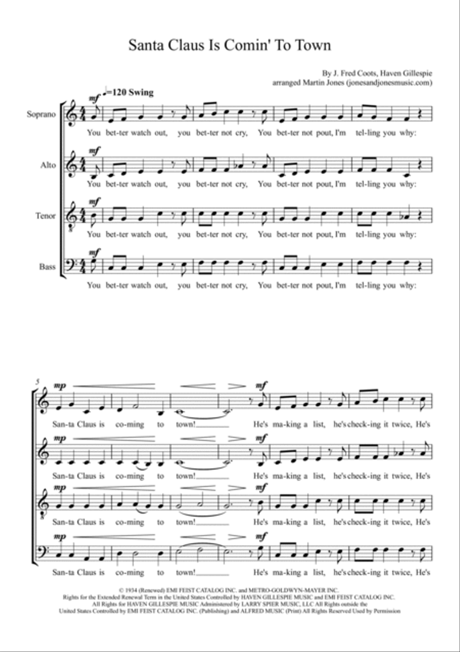 Santa Claus Is Comin' To Town 4-Part scores gallery preview page 2
