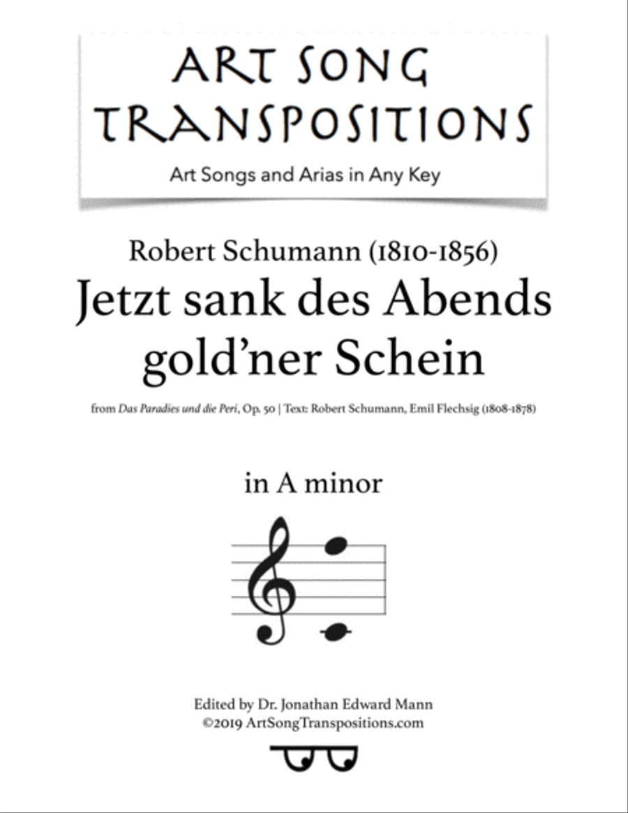 SCHUMANN: Jetzt sank des Abends gold'ner Schein, Op. 50 (transposed to A minor) Voice scores gallery preview page 1