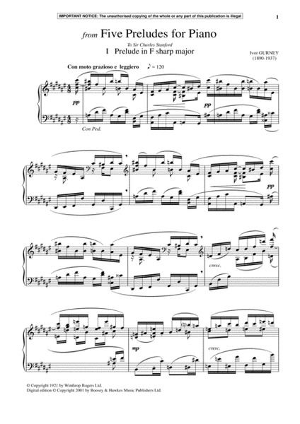 Five Preludes For Piano, I. Prelude In F-Sharp Major