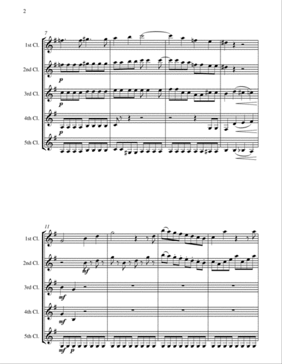 Queen of the Night - From the Magic Flute - 5 B Flat Clarinets Quintet Clarinet Quintet scores gallery preview page 5
