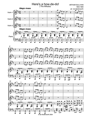 SULLIVAN Here's a how-de-do! (The Mikado) for 3 violins & piano