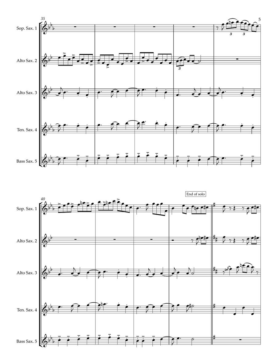 A String Of Pearls Saxophone Quintet scores gallery preview page 5