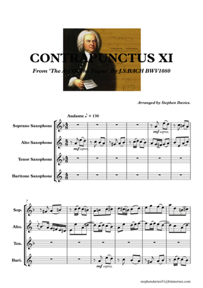 Book cover for 'Contrapunctus 11' By J.S.Bach BWV 1080 from 'The Art of the Fugue' for Saxophone Quartet.