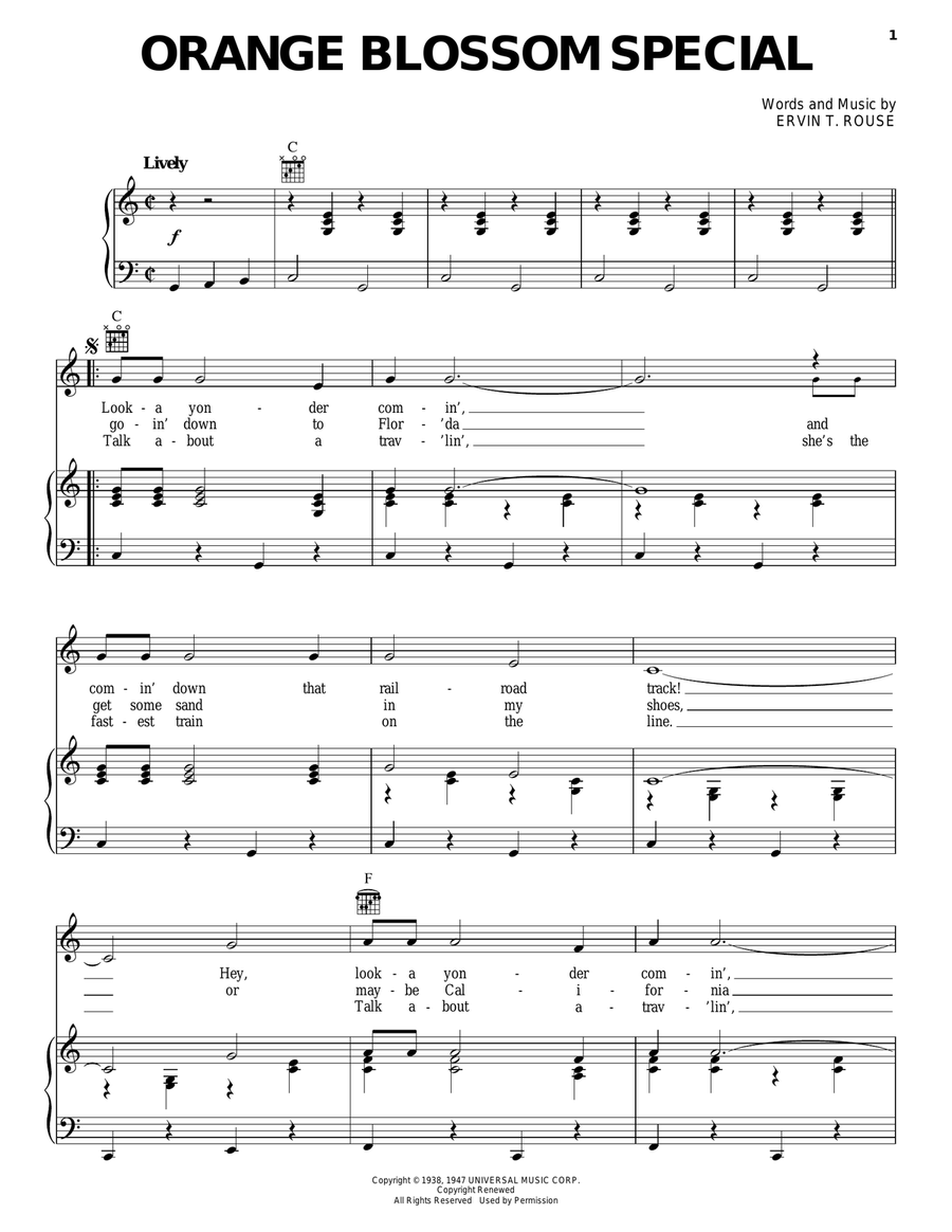 Orange Blossom Special Piano, Vocal, Guitar scores gallery preview page 1
