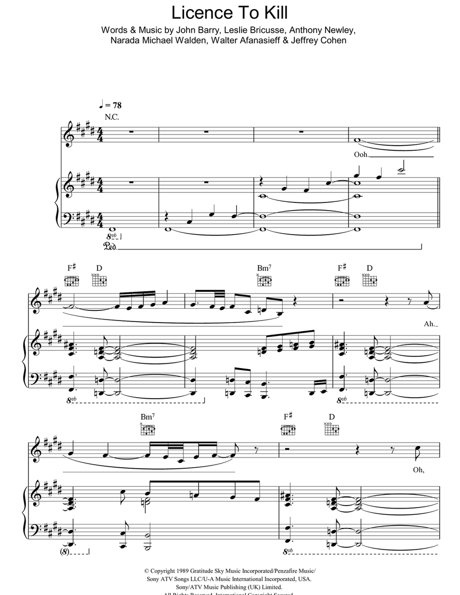 Licence To Kill Licence To Kill Piano, Vocal, Guitar scores gallery preview page 1