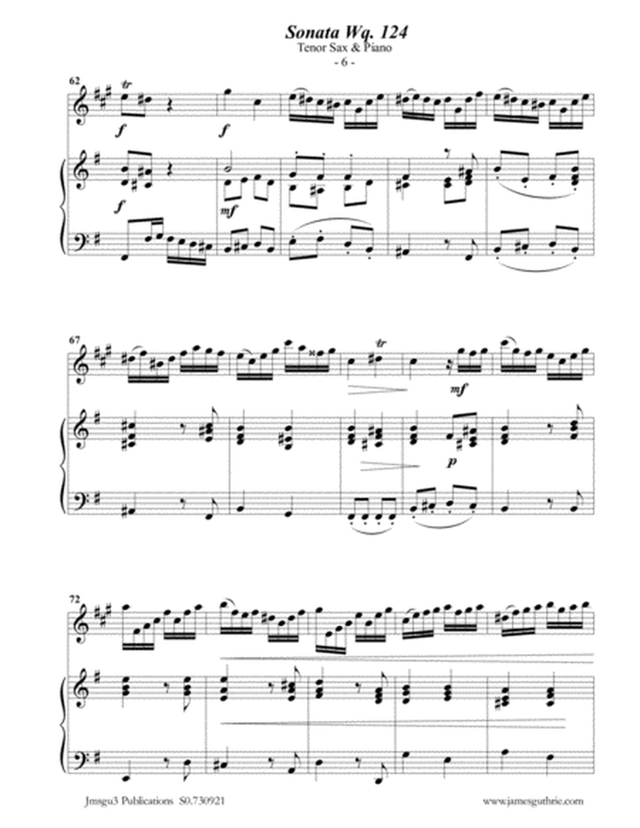 CPE BACH: Sonata in E Minor WQ124 for Tenor Sax & Piano image number null