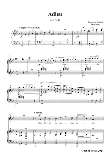 B. Godard-Adieu,Op.7 No.12,from '12 Morceaux pour chant et piano,Op.7',in g minor