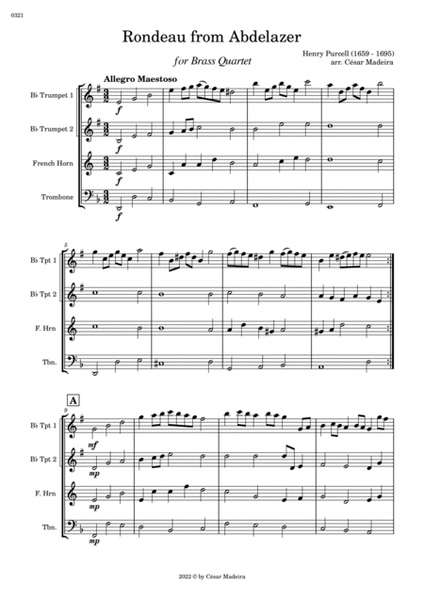 Rondeau from Abdelazer - Brass Quartet (Full Score and Parts) image number null