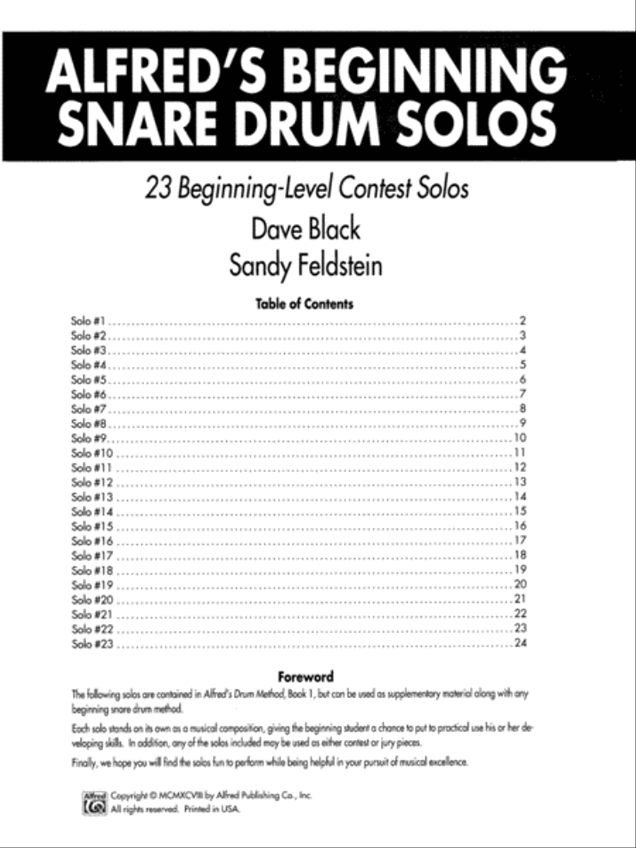 Alfred's Beginning Snare Drum Solos