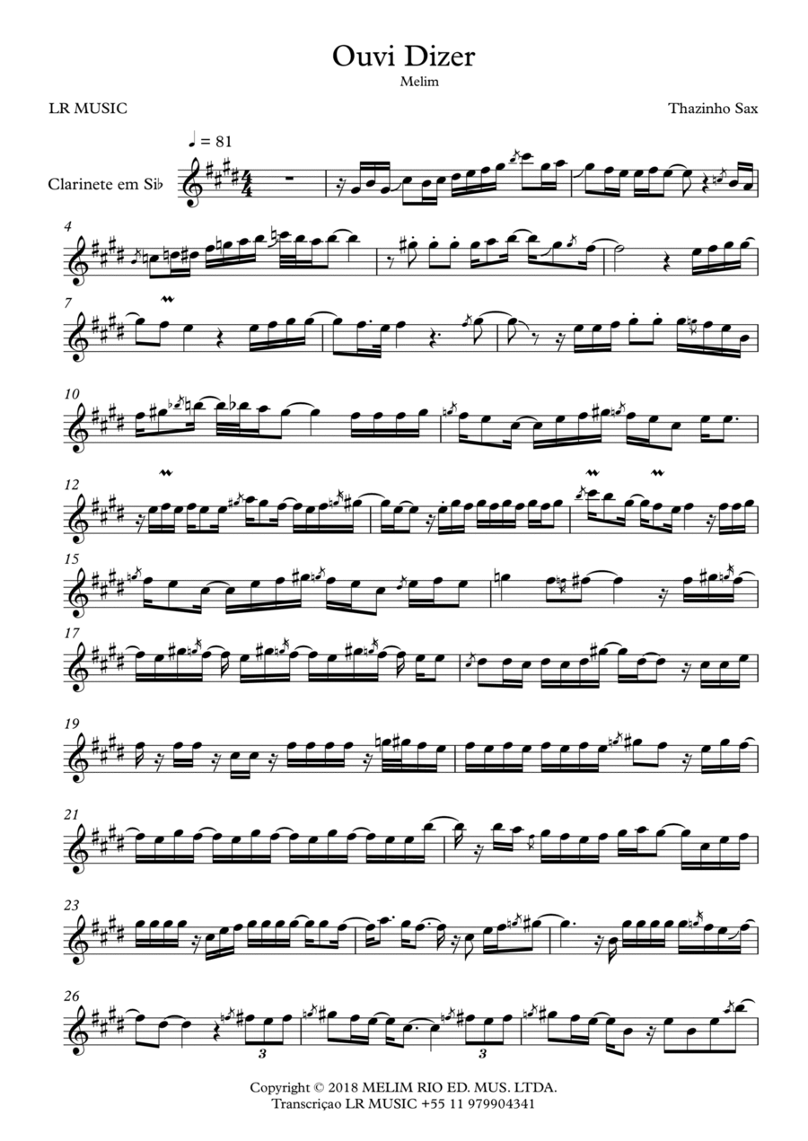 Ouvi Dizer Clarinet Solo scores gallery preview page 1