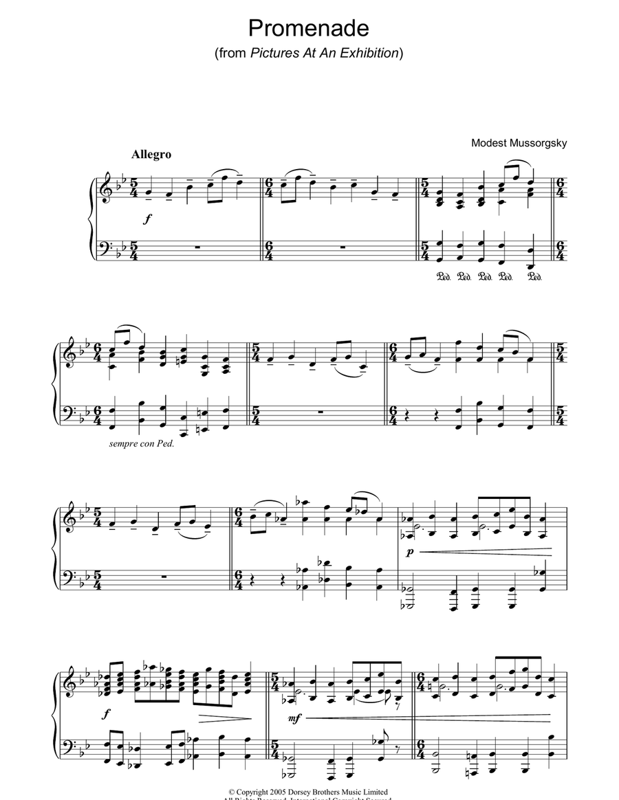 Promenade (from Pictures At An Exhibition) Piano Solo scores gallery preview page 1