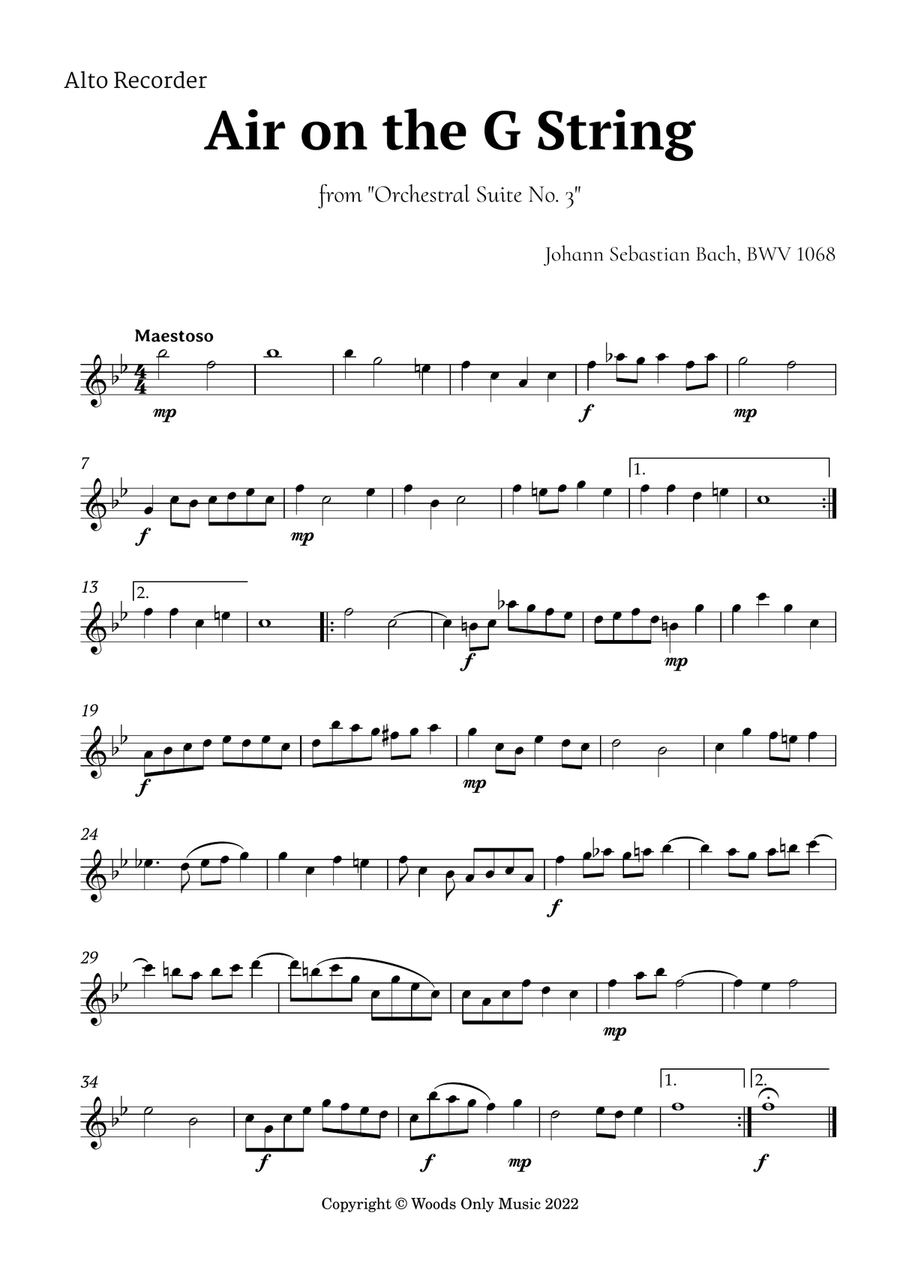 5 Famous Songs by Bach for Recorder Trio Soprano Recorder scores gallery preview page 6