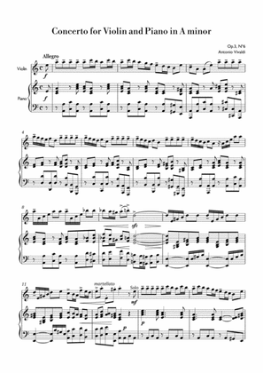 Book cover for Vivaldi - Concerto for Violin and Piano in A minor RV356