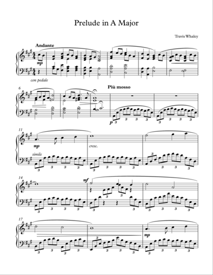 Prelude in A Major Piano Solo scores gallery preview page 1
