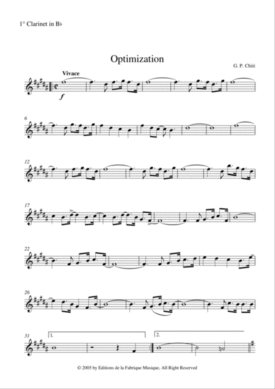 Gian Paolo Chiti: Optimisation for intermediate concert band-1st Bb clarinet part Concert Band scores gallery preview page 2