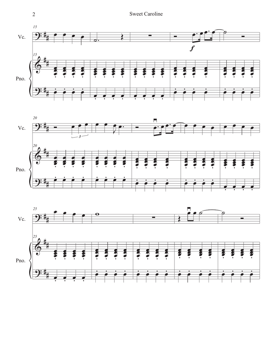 Sweet Caroline Sweet Caroline Cello Solo scores gallery preview page 2