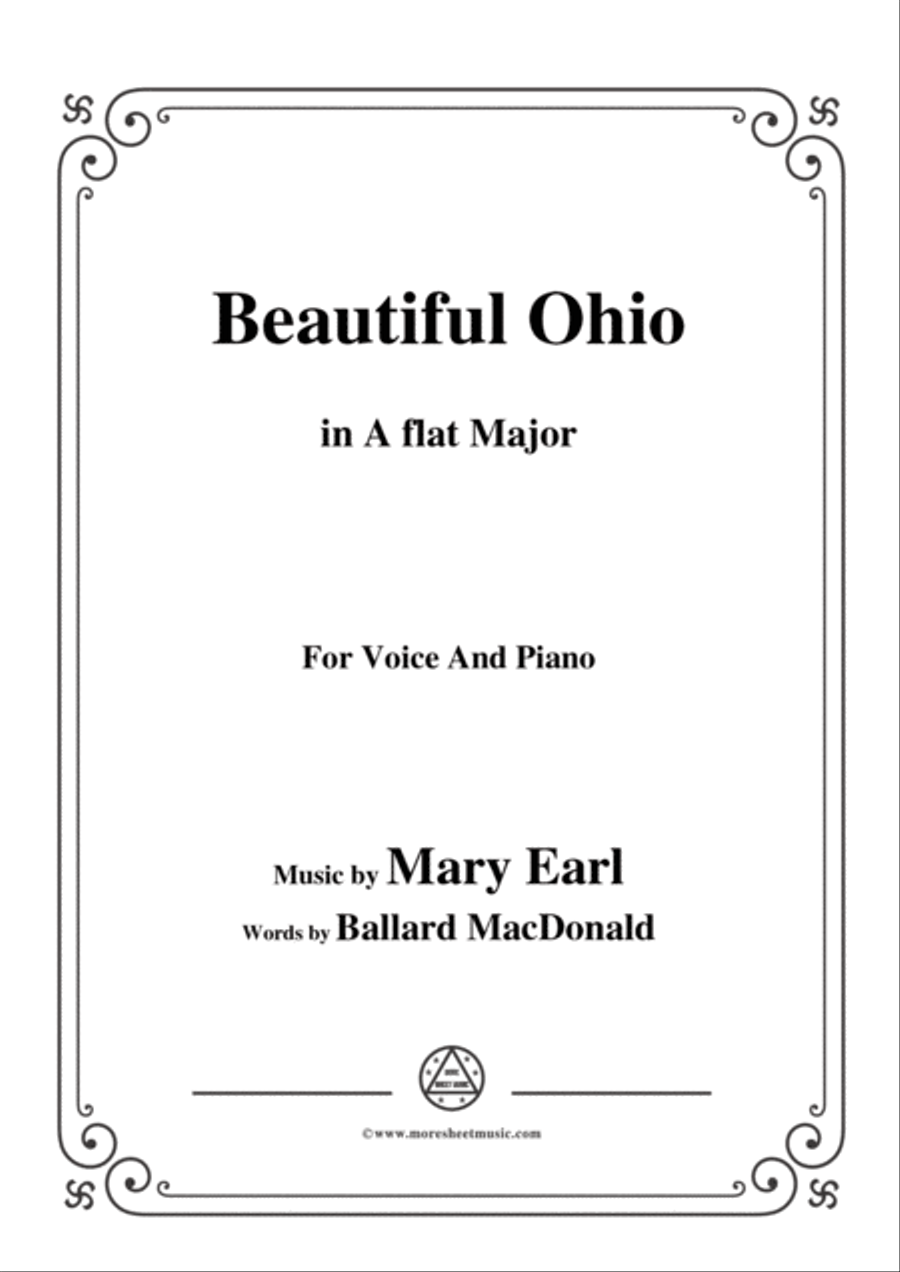 Mary Earl-Beautiful Ohio,in A flat Major,for Voice and Piano Voice Solo scores gallery preview page 1