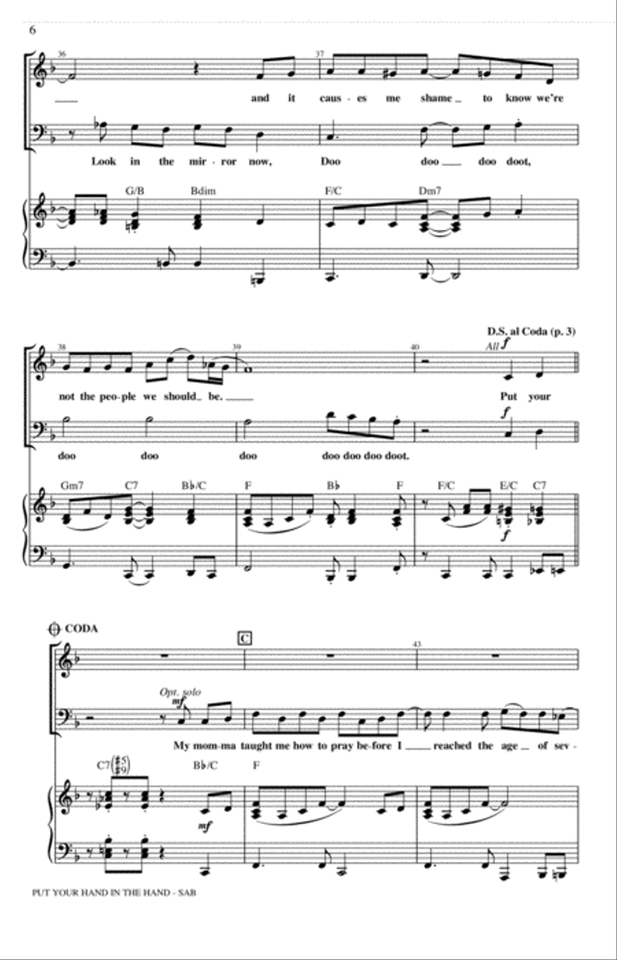 Put Your Hand In The Hand (arr. Kirby Shaw) 3-Part scores gallery preview page 5
