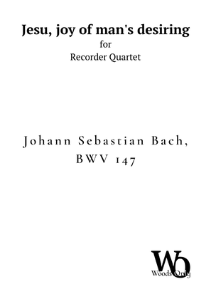 Book cover for Jesu, joy of man's desiring by Bach for Recorder Quartet