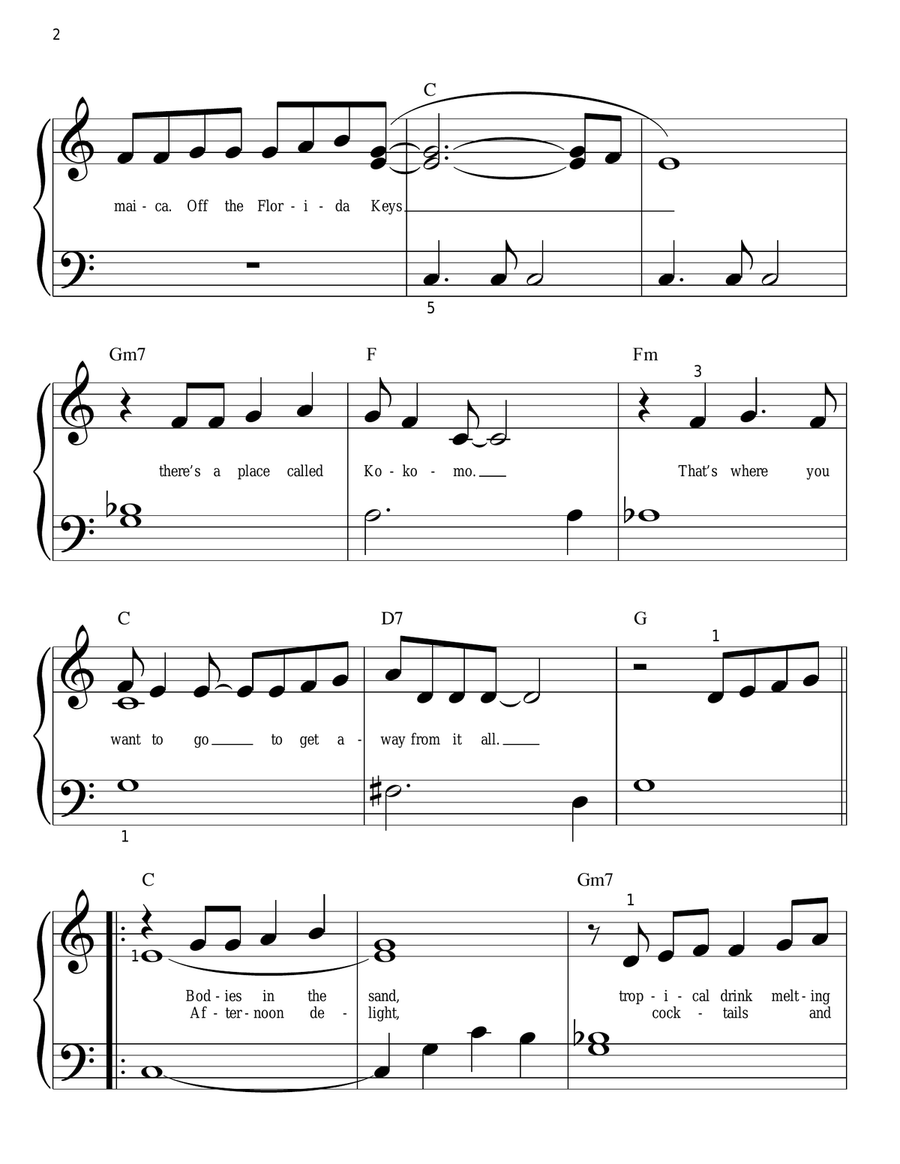 Kokomo Easy Piano scores gallery preview page 2
