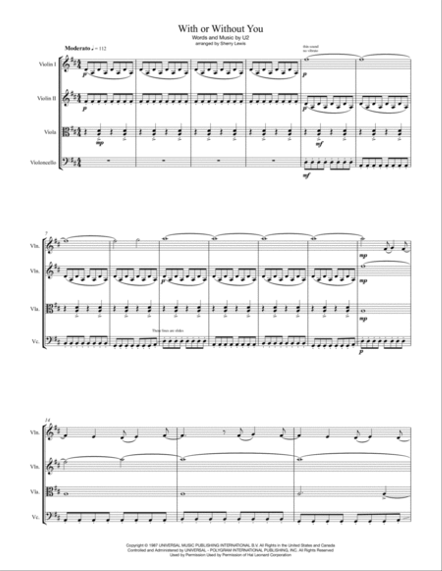With Or Without You String Quartet scores gallery preview page 4
