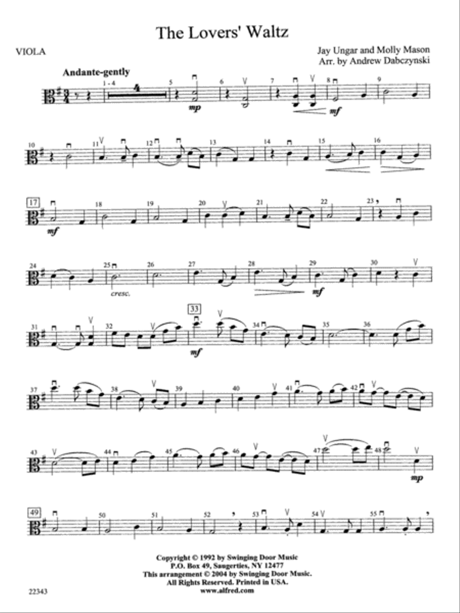 The Lover's Waltz: Viola The Lover's Waltz: Viola String Orchestra scores gallery preview page 1