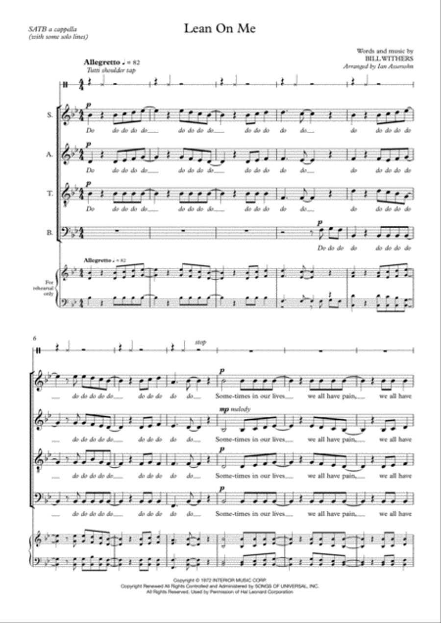 Lean On Me 4-Part scores gallery preview page 1