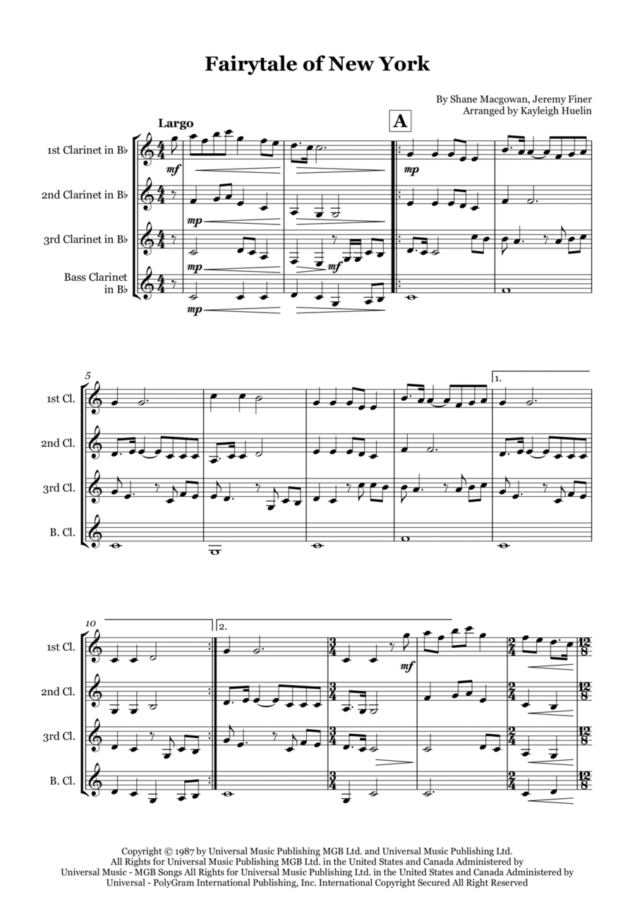 Fairytale Of New York Clarinet Quartet scores gallery preview page 1