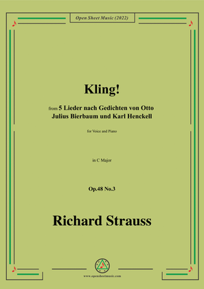 Book cover for Richard Strauss-Kling!,in C Major,Op.48 No.3,for Voice and Piano
