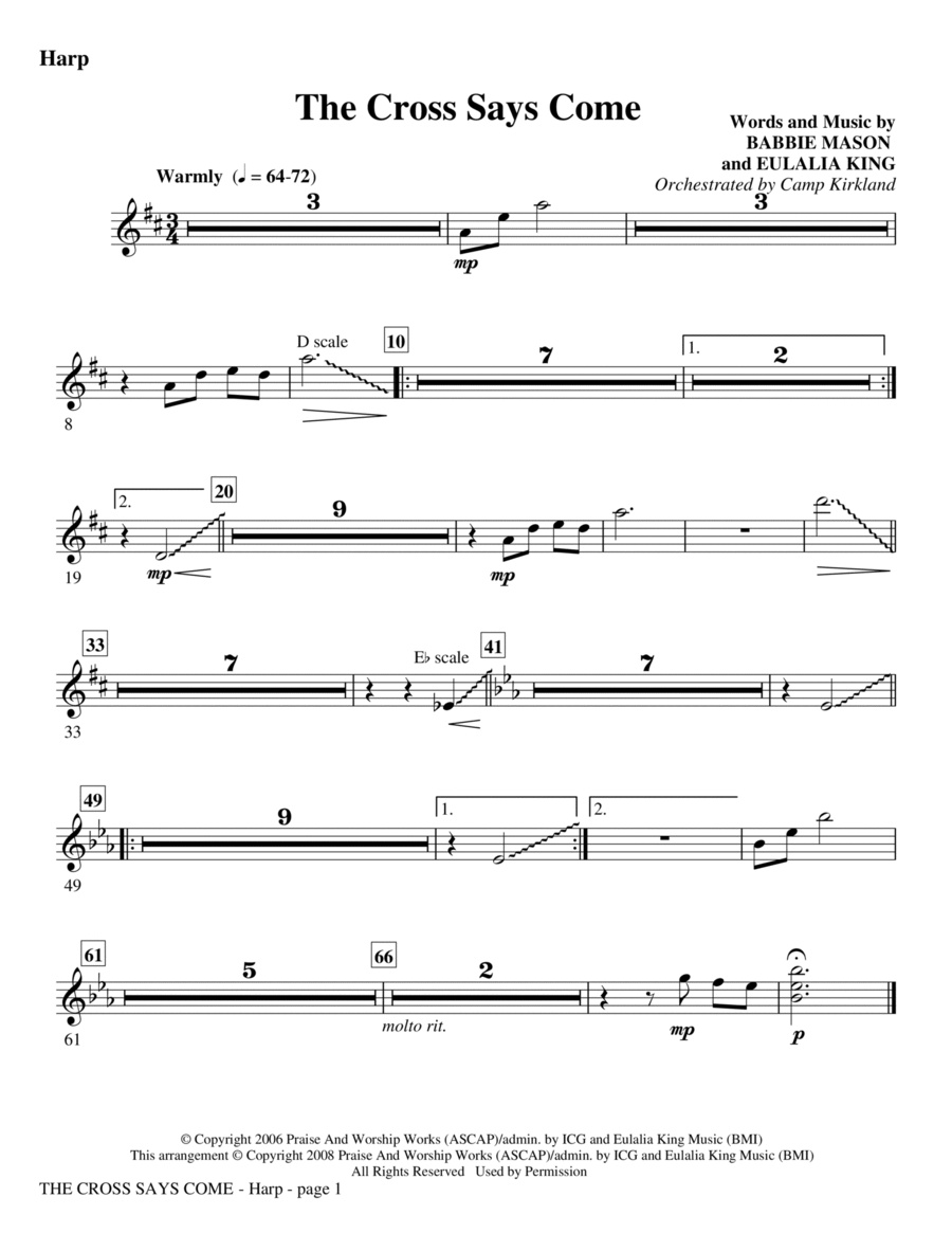 The Cross Says Come - Harp Choir scores gallery preview page 1