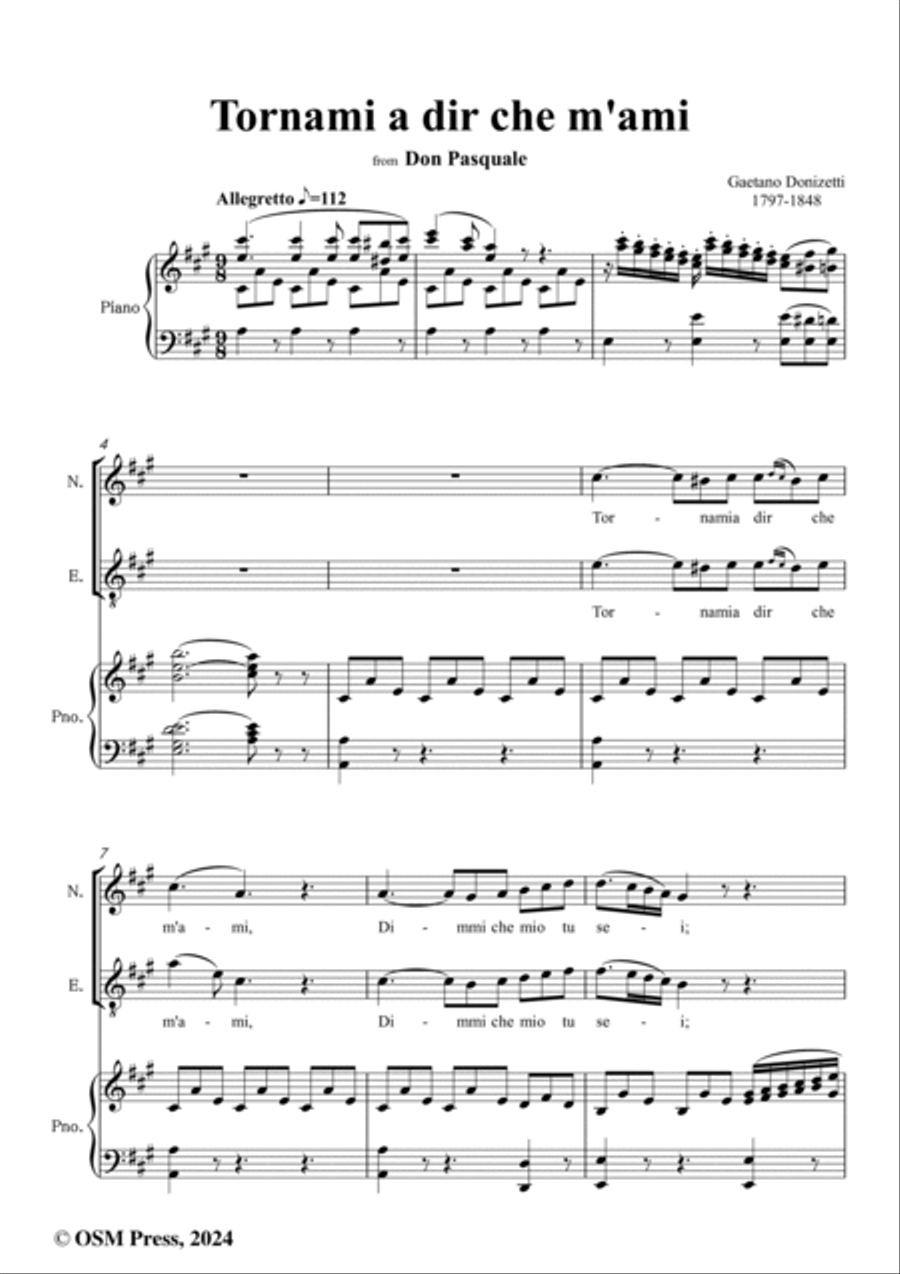 Donizetti-Tornami a dir che m'ami(Act III),from 'Don Pasquale',in A Major Voice scores gallery preview page 2