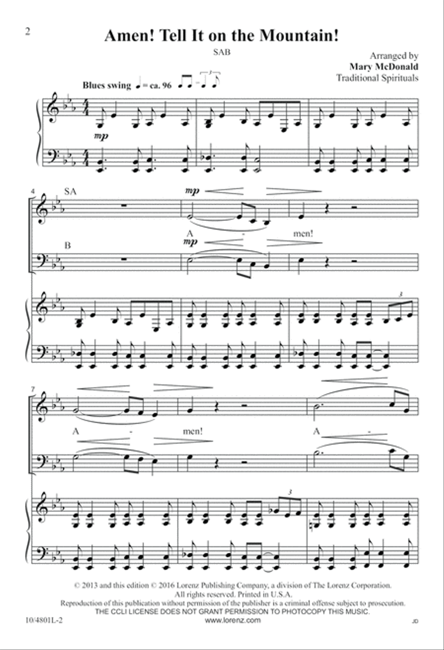 Amen! Tell It on the Mountain! 3-Part scores gallery preview page 2
