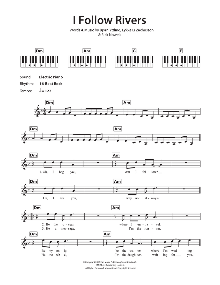 I Follow Rivers Piano Solo scores gallery preview page 1