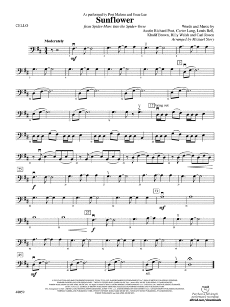 Sunflower: Cello String Orchestra scores gallery preview page 1