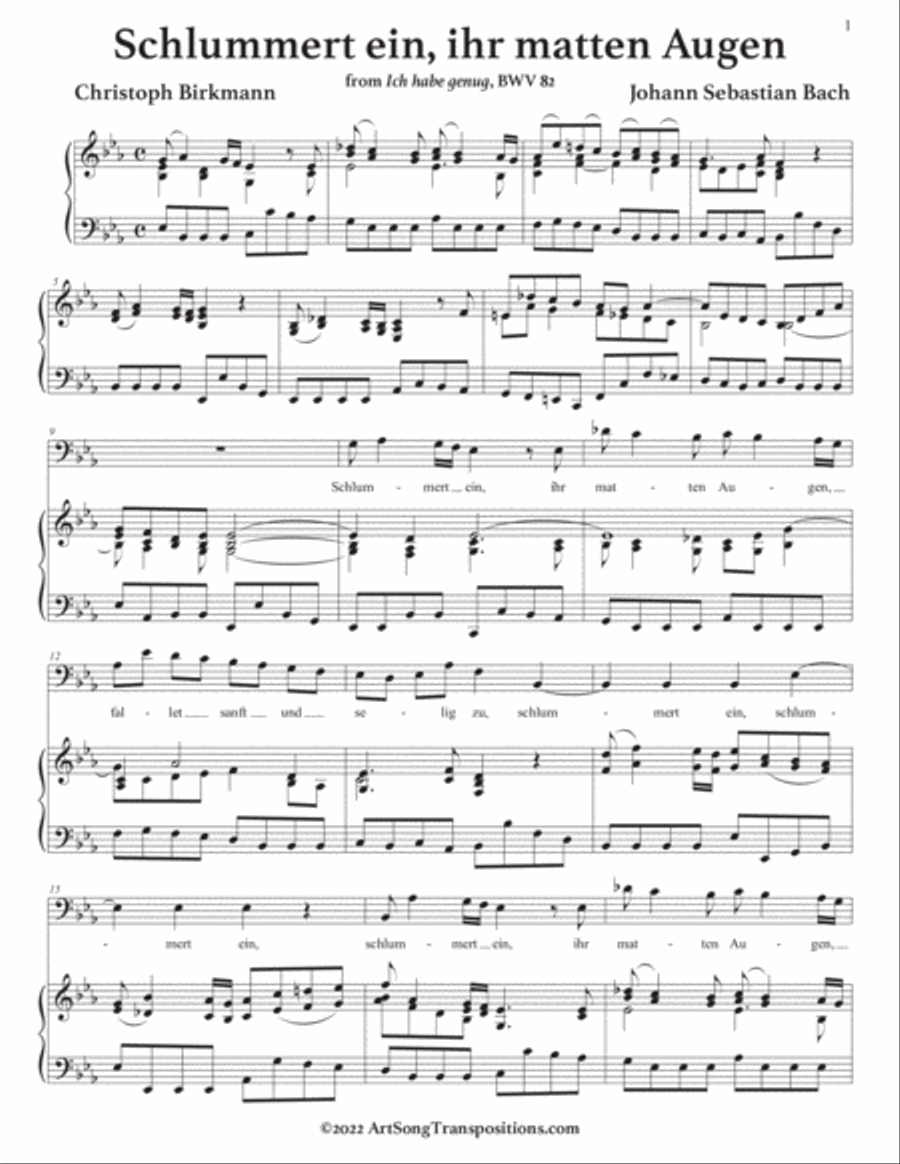 BACH: Schlummert ein, ihr matten Augen, BWV 82 (transposed to E-flat major) Voice scores gallery preview page 2